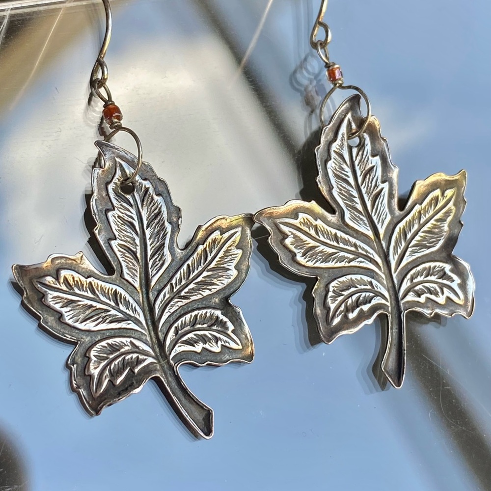 Sterling Silver Leaf Shaped Earrings